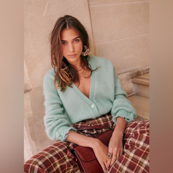 Sézane Mia Cardigan in Frosted Blue Kid Mohair | Size S - Picture 4 of 6